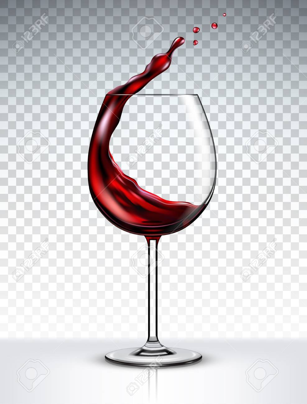 Glass with a splash of red wine isolated on transparent background